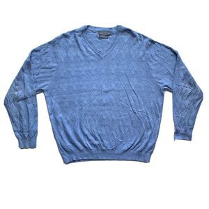 Vintage Talbots 100%‎ Pima Cotton Sweater Mens XL Argyle Pullover V Neck Blue